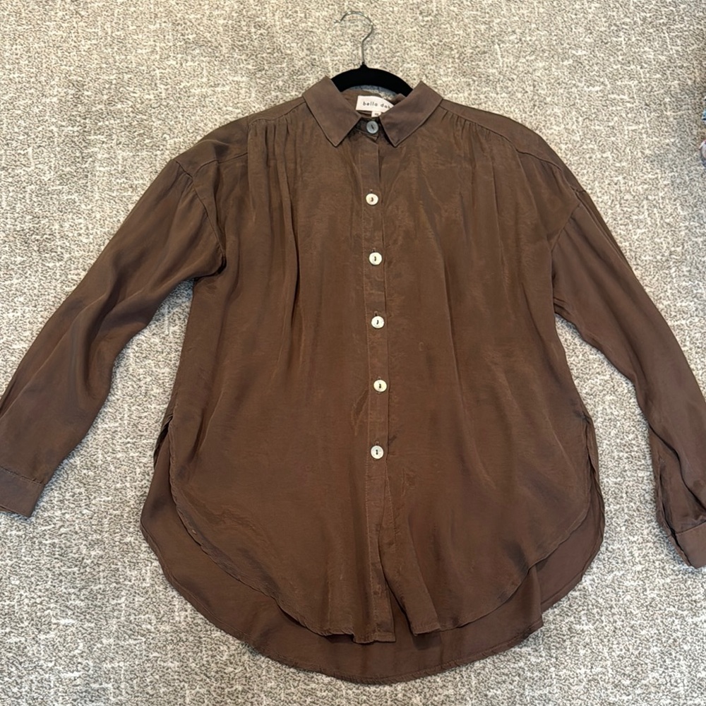 Bella Dahl Chocolate Brown Women’s Silk Long-Sleeve Blouse